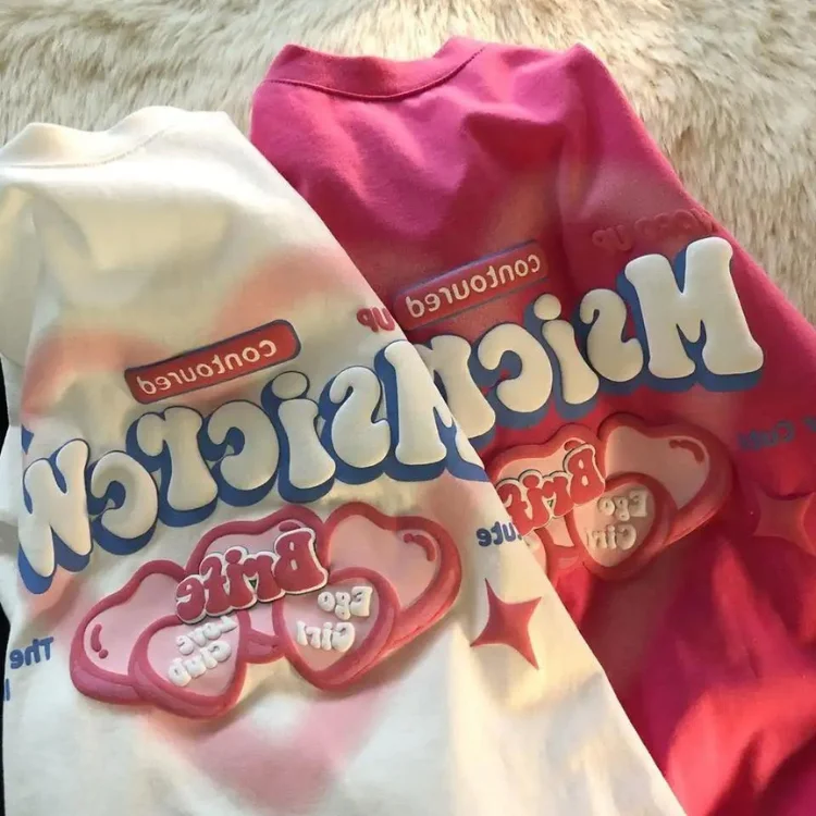 Tshirt Heavy Weight Custom Foam 3d Screen Logo Men Short Sleeve T Shirt Puff Print T-Shirt 100% Cotton Plain  Oversized