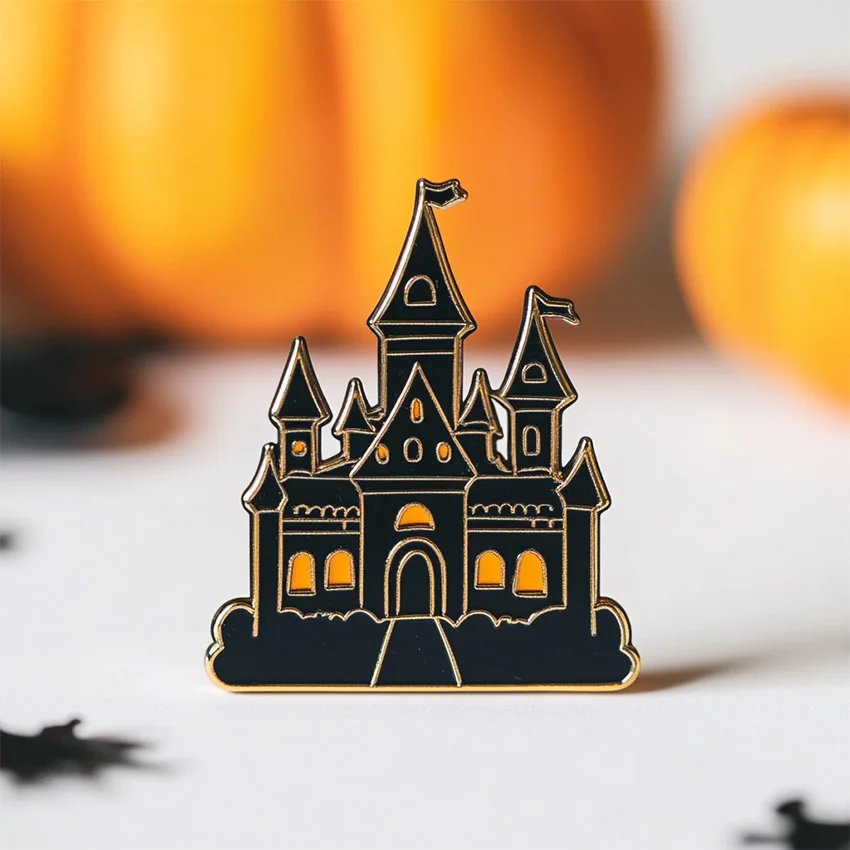 Halloween custom haunted house pumpkin logo enamel pin manufacturer