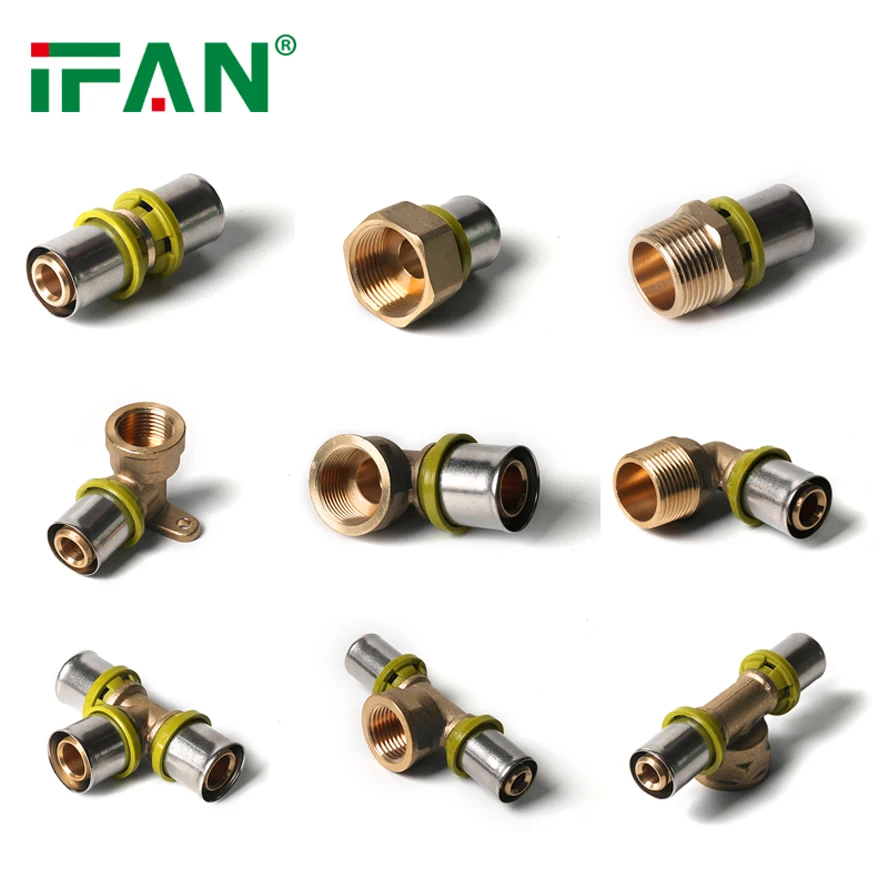 IFAN OEM Accesorios PEX Multicapa Fontaneria Multilayer Pressfittings PEX AL PEX Pipe Brass Press Fittings for Gas Pipe System