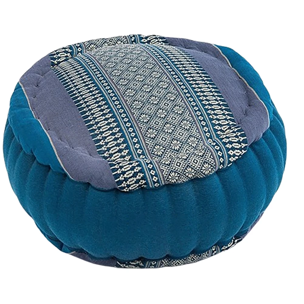 100% Kapok Knitted Cushion round Natural Meditation Pillow for Yoga Functional Positioner Multi Tones in Blue