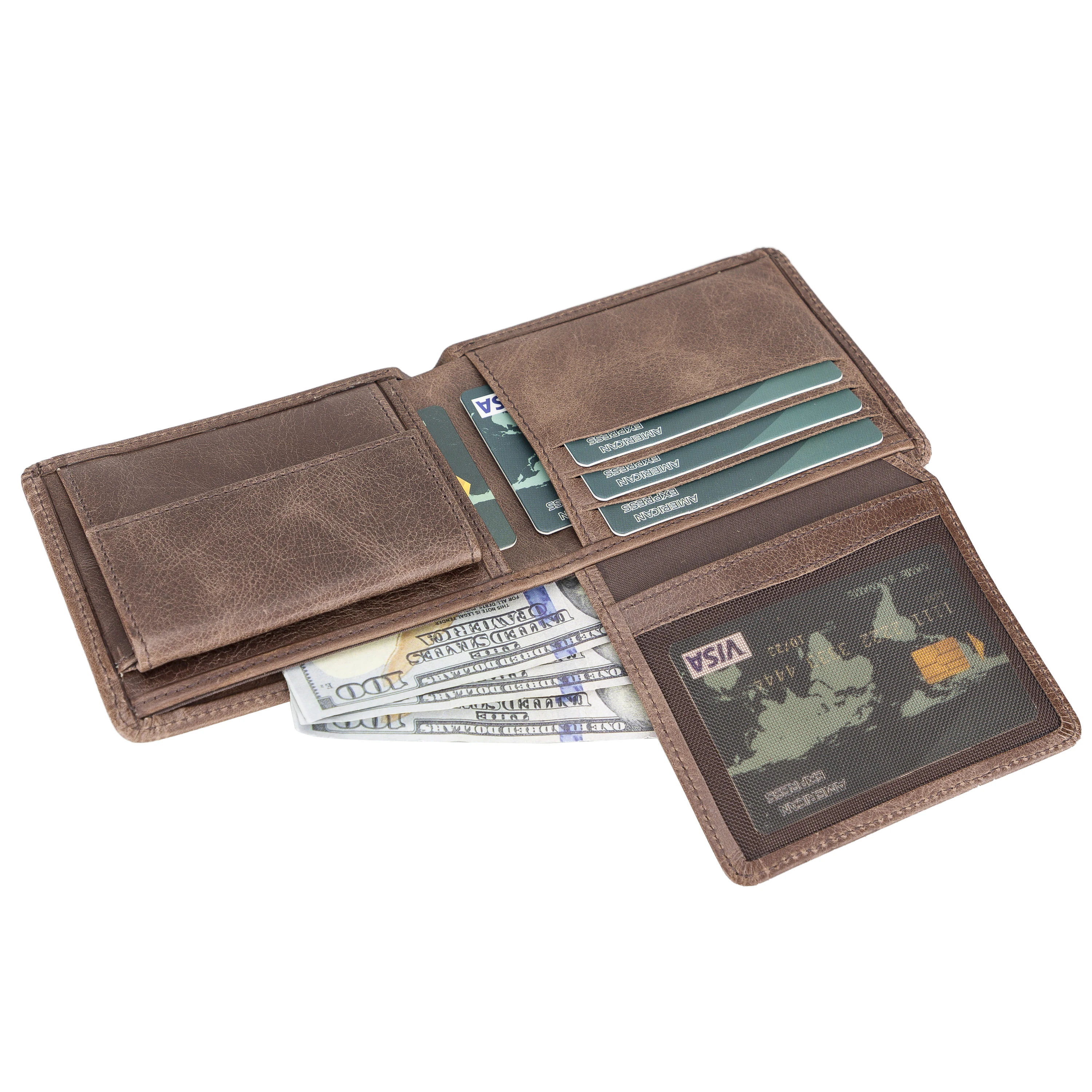 BEN Genuine Leather Handmade Unisex Slim Wallet Card Holder and Coin RFID Protection Customizable Square