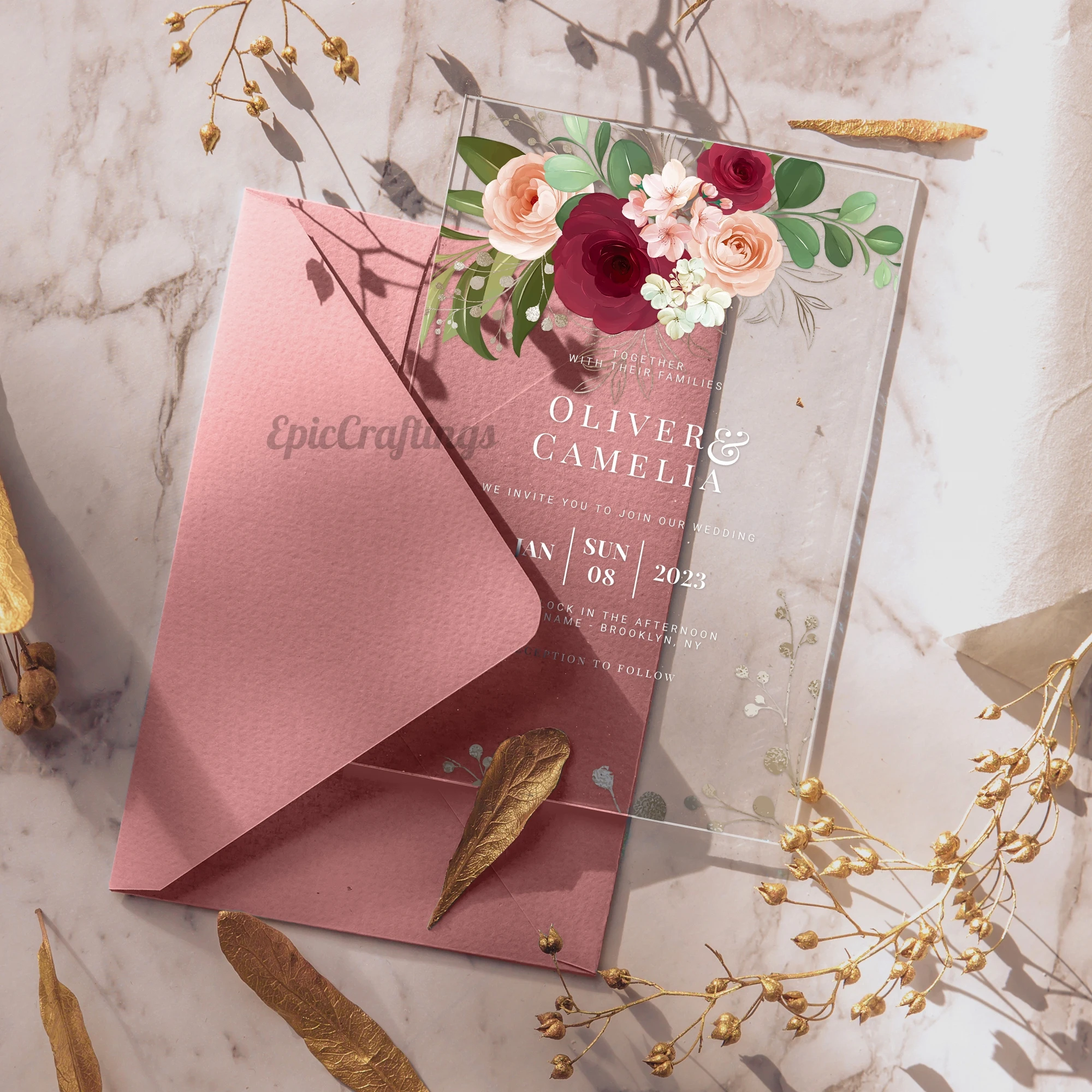 Personalized Elegant Acrylic Printed Wedding invitations Cards Luxury Glass Invitations Modern Custom Display Cards