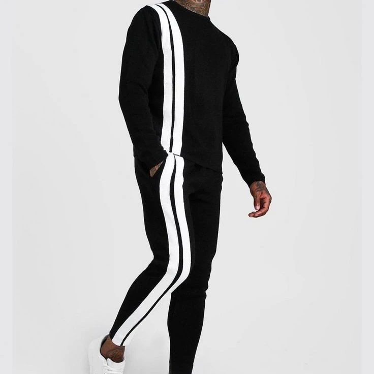 Side Panel Design Fleece Tracksuits Working Suits Thick Jogging Mens Suits Black Color Tracksuits Wholesale 2023