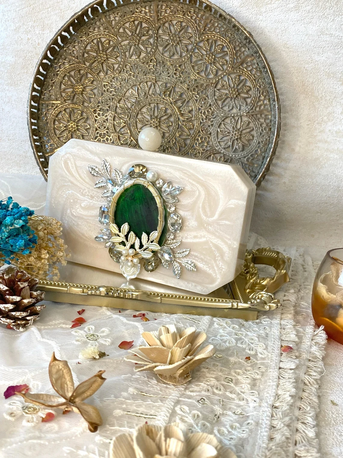 Handpoured Ivory Resin Clutch Wedding & Anniversary Handmade Graduation Christmas Gift Handcrafted
