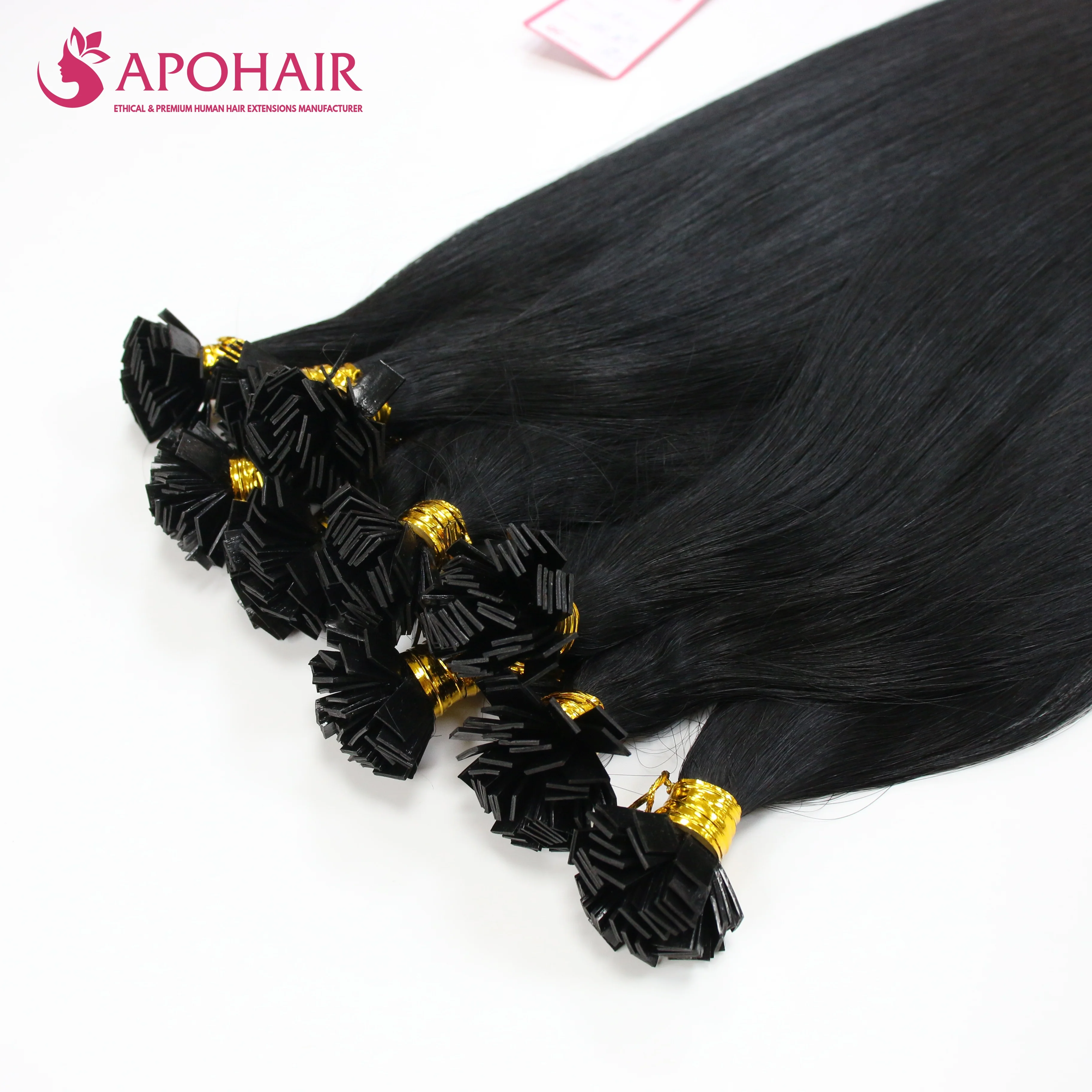 Wholesale Top Quality Natural Black Color Flat Tip Human Hair Extensions Straight Flat Tip Hair Extension Human Hair