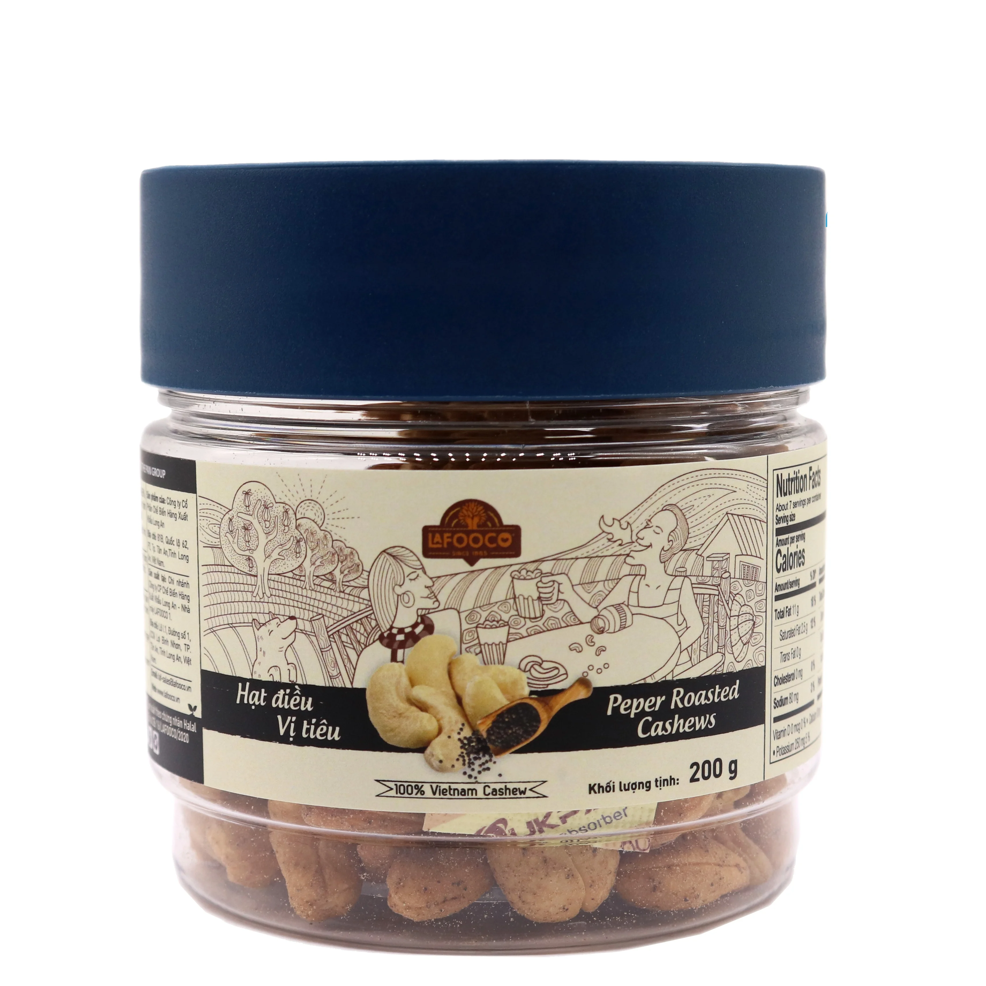 Whole Sales Pepper Cashew Nuts 200g Origin 100% Vietnam Cashew Kernel Plastic Round Jar Natural