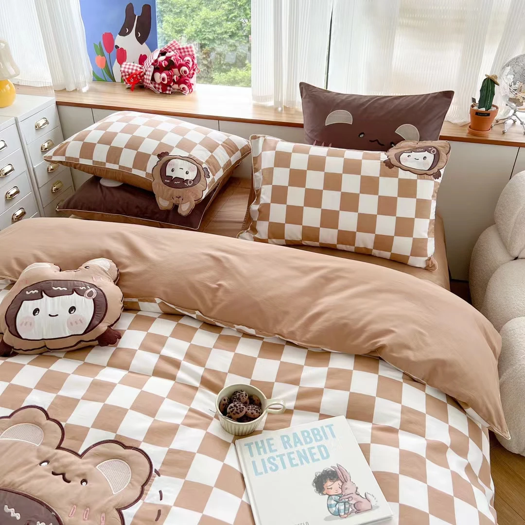 Wholesale 100% Cotton Cartoon Baby Comforter Soft Bed Sheets Love Bedding Set For Kids