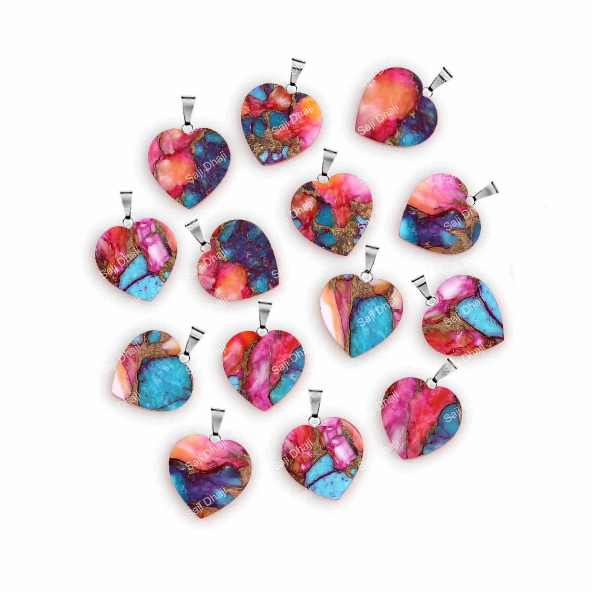 Trending Design 925 Sterling Silver 18k Gold Plated Mix Oyster Copper Handmade Turquoise Design Charms Pendant For Women & Girls