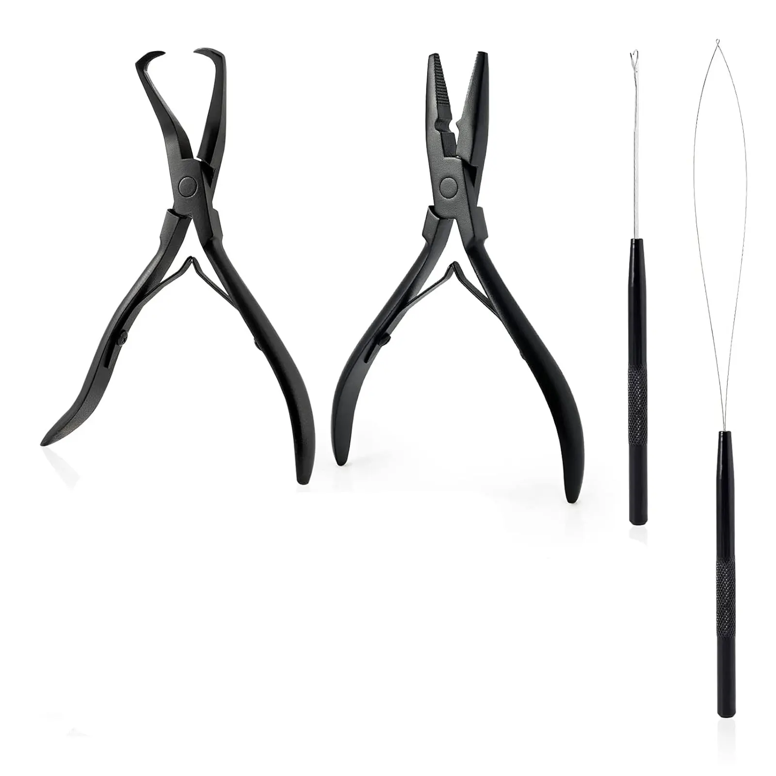 Complete Microlinks Hair Extensions Kit - Hair Extension Closer and Removal Pliers, Micro Beads Pulling Hook & Microbead Black