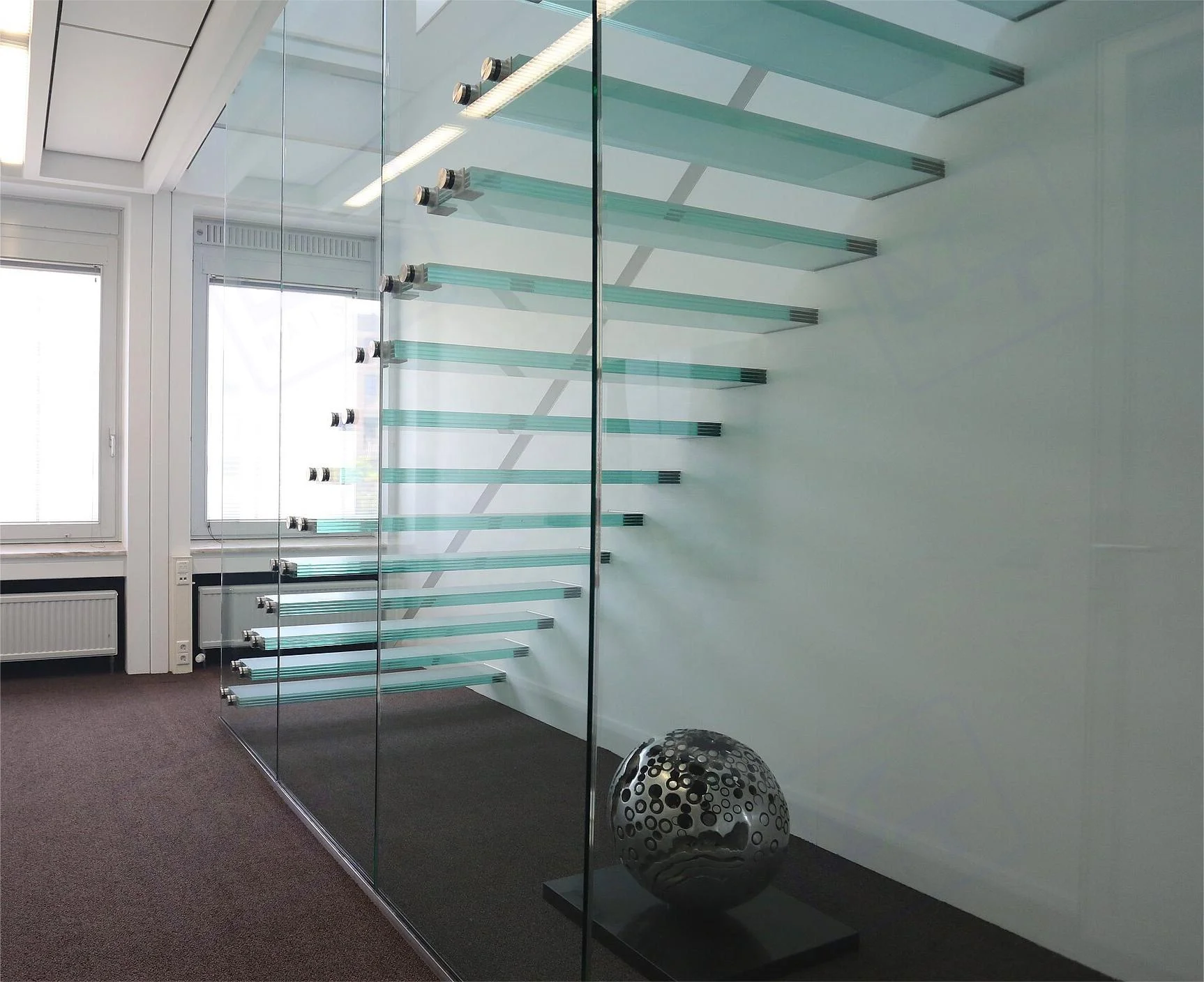 Custom Beautiful cantilever glass Stainless Steel LED Lighting Stairs