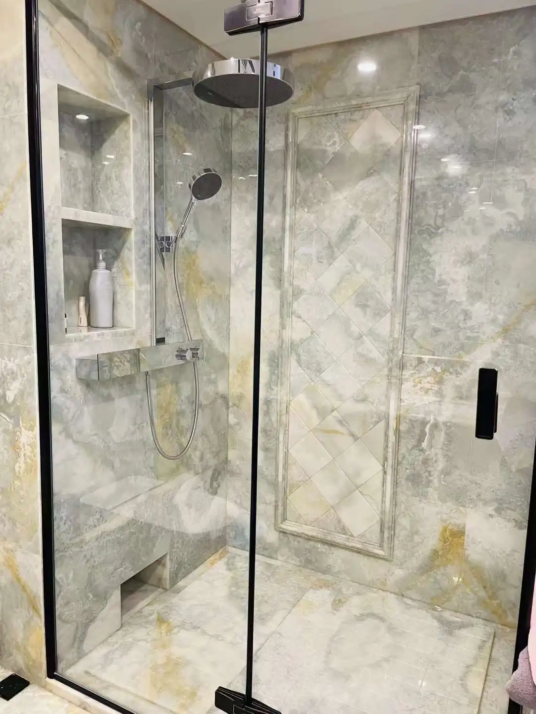 Natural Blue Onyx Stone Countertops Vanity Tops Golden Sky Blue Polished Surface for Villas Book Match Design with Table Tops