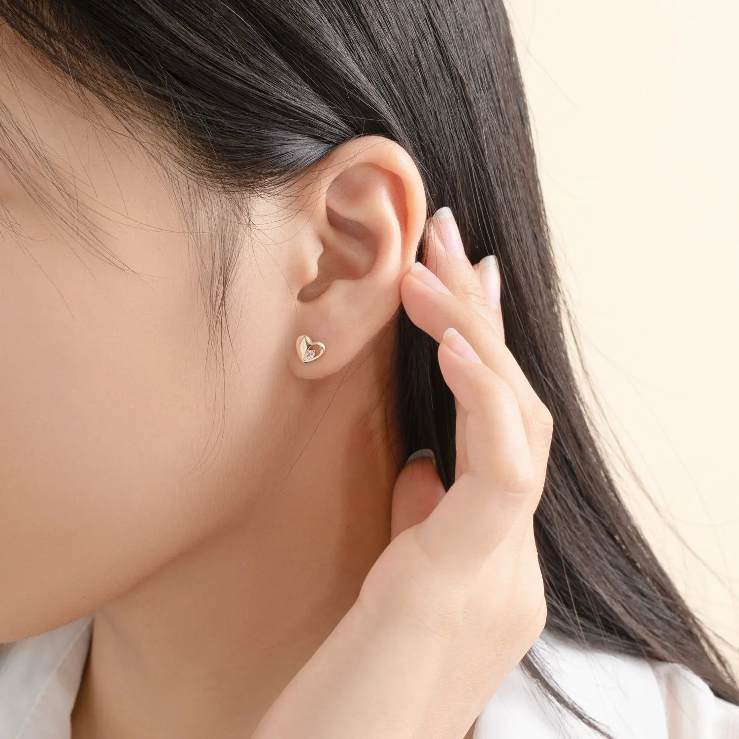 14K Gold Fine Jewelry Women Earrings Heart Shaped Wholesale With Cubic Zirconia Stone HTJ Brand Vietnam Manufacturer BT401