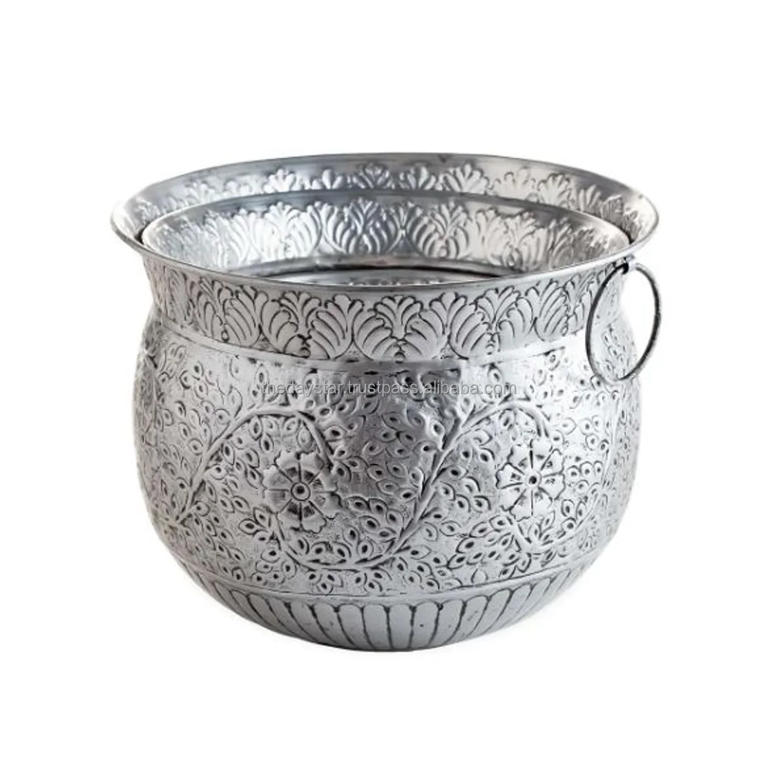 Premium Quality Customizable Metal Embossed Decorative White Planter Indoor/Outdoor Nursery Home Flower Pot for Garden Decor