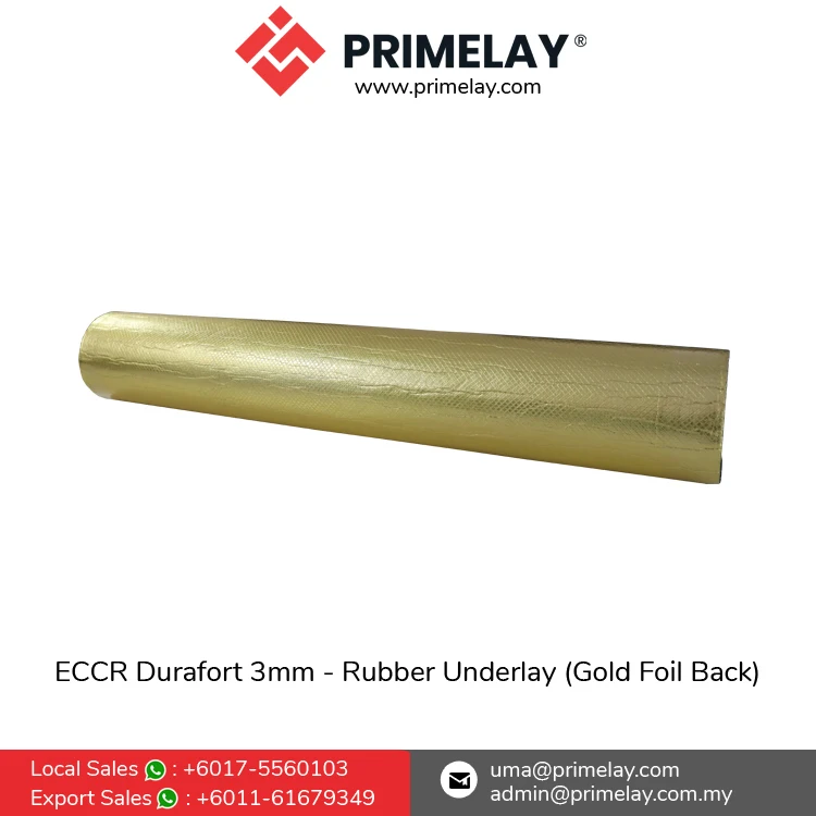 Modern Design Durafort 3mm Rubber Carpet Flooring Underlay Non-Toxic Noise Reduction for Hotels Living Rooms Gold Foil Back