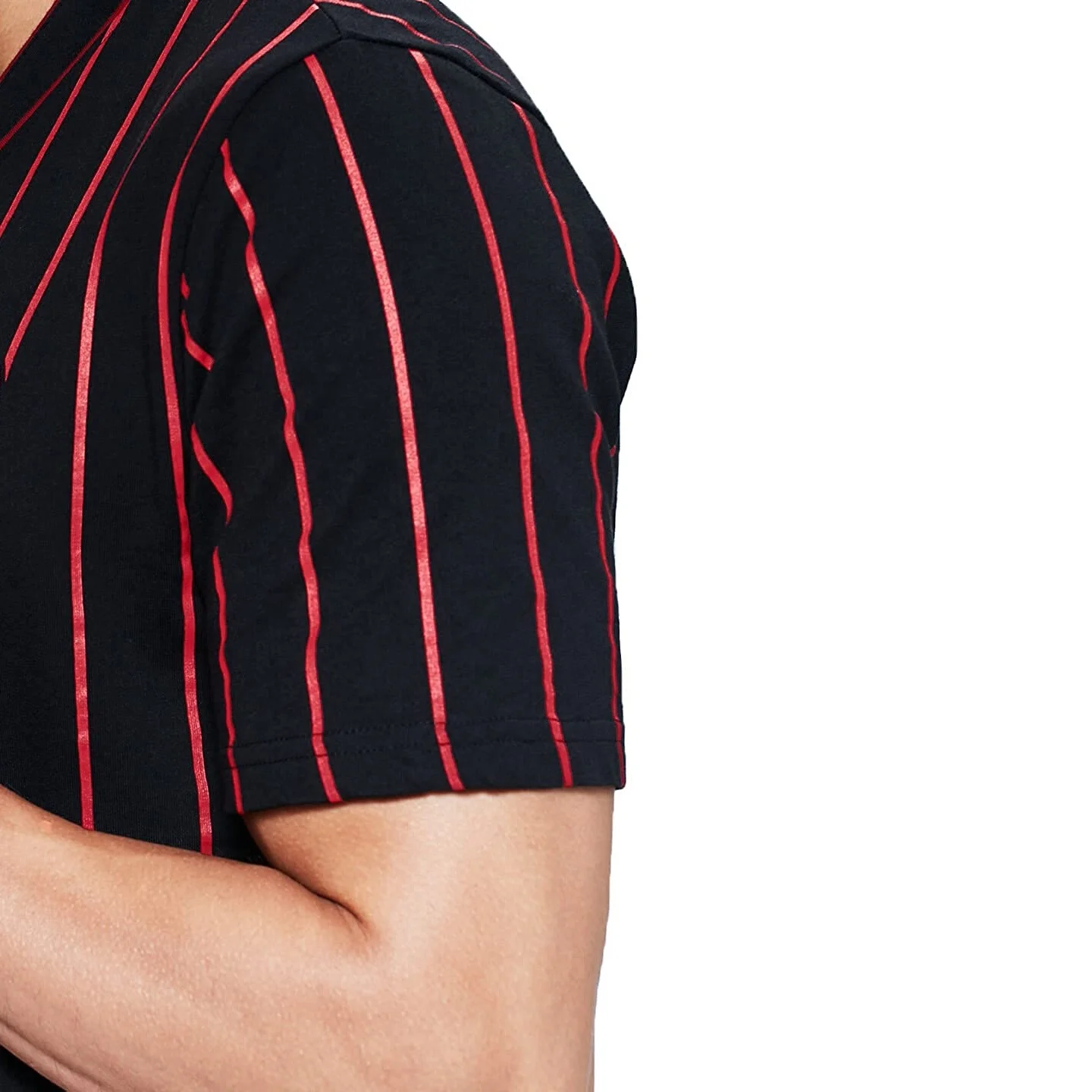 Wholesale Polyester Red Pinstripe Baseball Jersey Button Up Sports Shirt Personalized Stitched Name Number for Men/Women/Youth