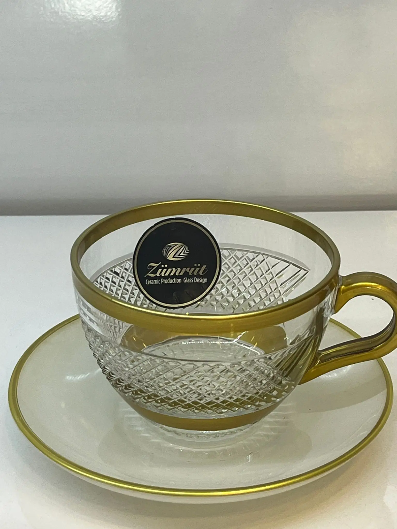 quality Coffee Cup Colorful Cut Design with Colorful Saucers Home Kitchen Glass Coffee Mugs Best Quality Turkish Coffee Cups