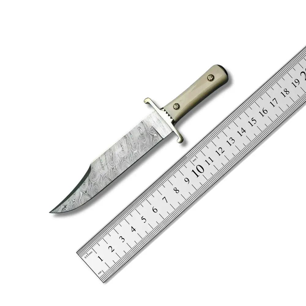 Custom Handmade Damascus Steel Hunting Bowie Knife With Comfortable Grip Rose Wood Handle Hunting Bowie Knives