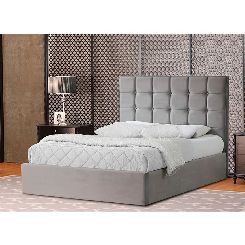 Wholesale KENSINGTON Upholstered Ottoman Bed Grey Velvet Fabric Texture Modern Simple Design Perfect for Hotel Villa