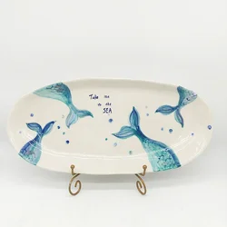 Mermaid series vajilla completa peacock blue earthenware clay decorative luxury dinnerware plate full sets
