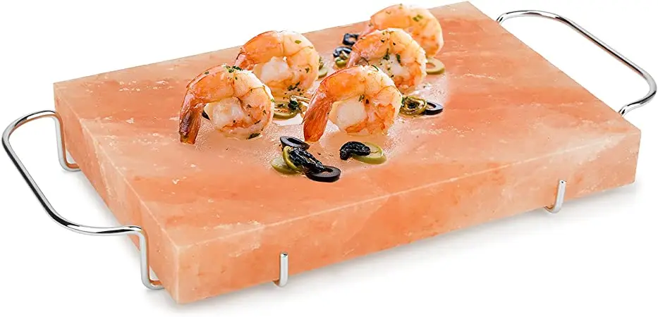 Finest Organic Quality Himalayan Pink Salt Cooking Slab 8 x 8 x 1.5 inches With Premium Quality Stainless Steel Holder