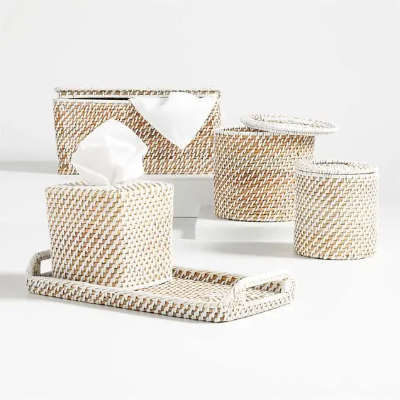 Manufacture Vietnam Wicker Rattan Basket With Lid Decor Bathroom  OEM Designs Acceptable Custom Handmade Vietnam