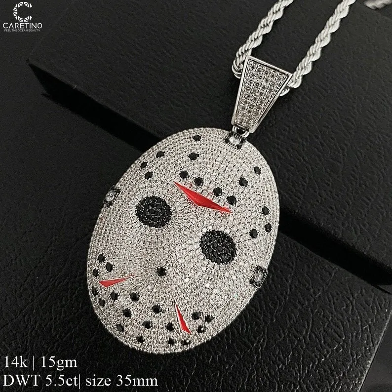 Fashion Jewelry Hip Hop Style Saw Mask Pendant  Silver Jewelry Bling Cubic Zirconia Enamel Charms Brass Necklace for Men