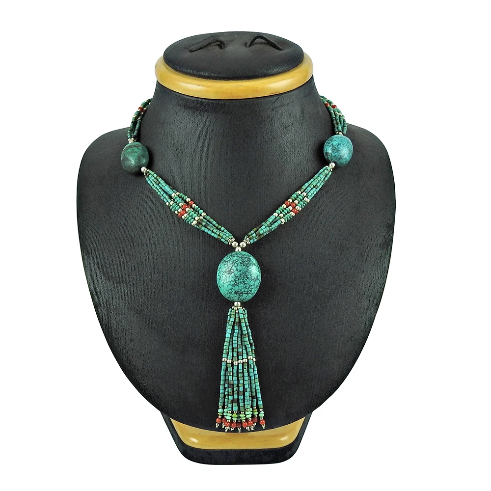 Natural Coral Turquoise Beaded Gemstone Bohemia Party Wear Necklace 925 Silver Charming Statement Jewelry Supplier Jaipur India