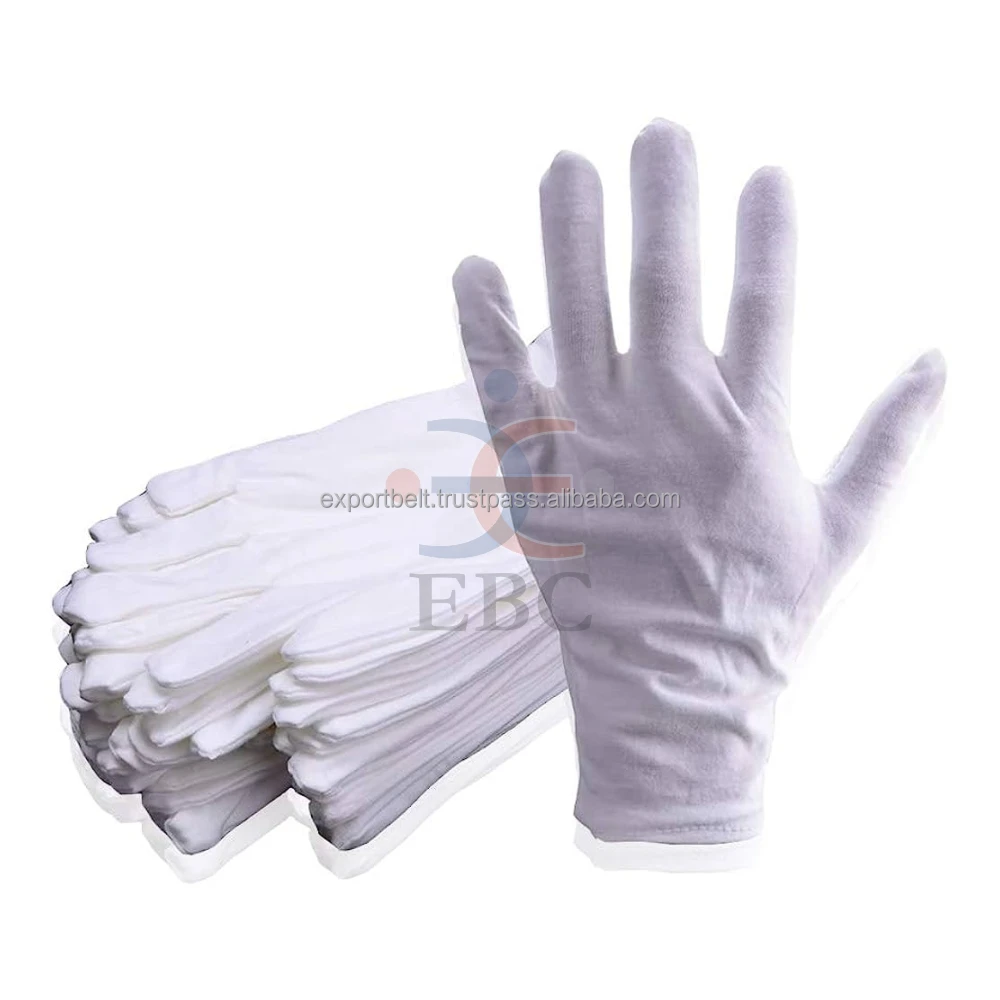 Showcase Marching Band Gloves Full Finger Free Size Daily Life Logo Patch Ceremonial Inspection Parade Gloves 100% Cotton White