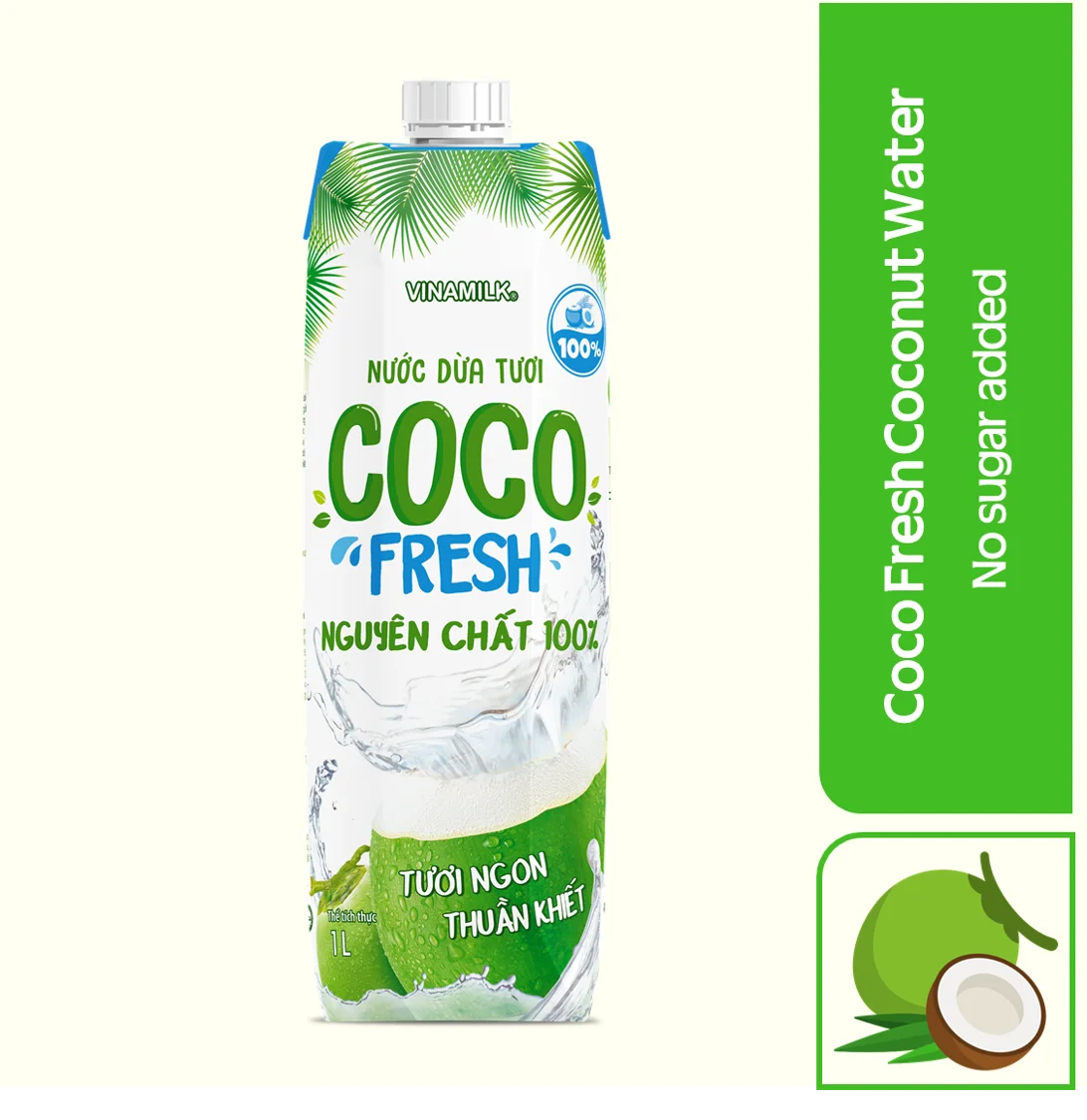CocoFresh - 100% Coconut Water from the Original - 100% Pure and No sugar added - Box 1L x 12 boxes per carton - 03-2024