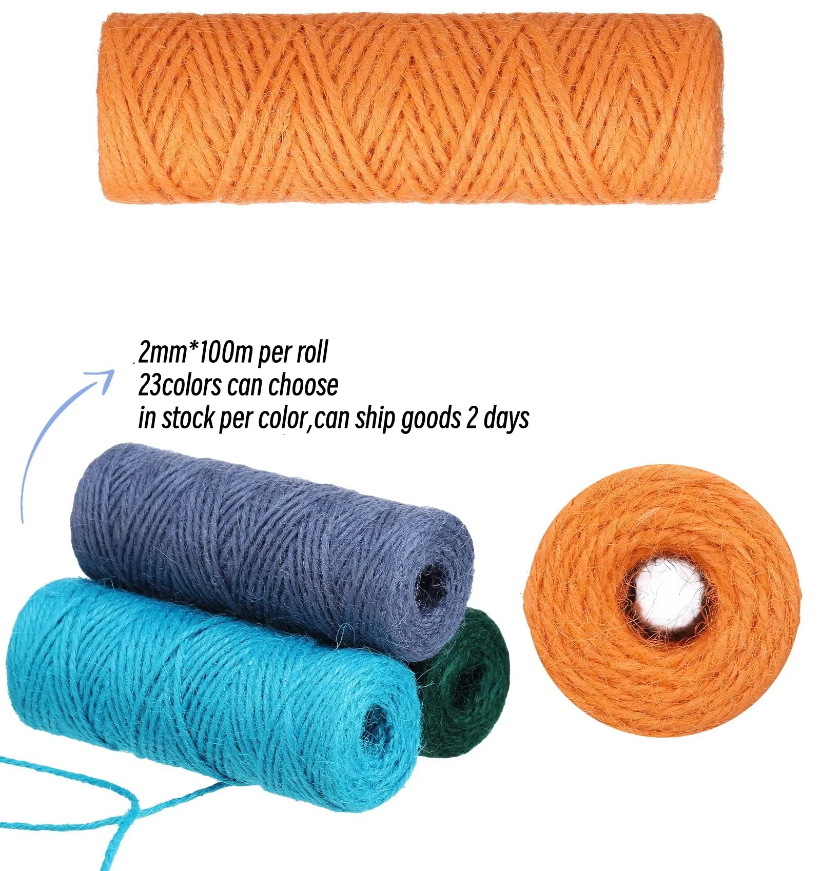 Free Sample Custom Color jute spools twine 2mm*100m hemp cord colored jute rope for diy craft