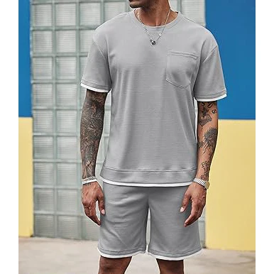 Men 2 Piece Set Cheap Factory Price Wholesale  Sportswear Men Sets Summer Short Sleeve Tshirt Customise 250gsm 100% Cotton