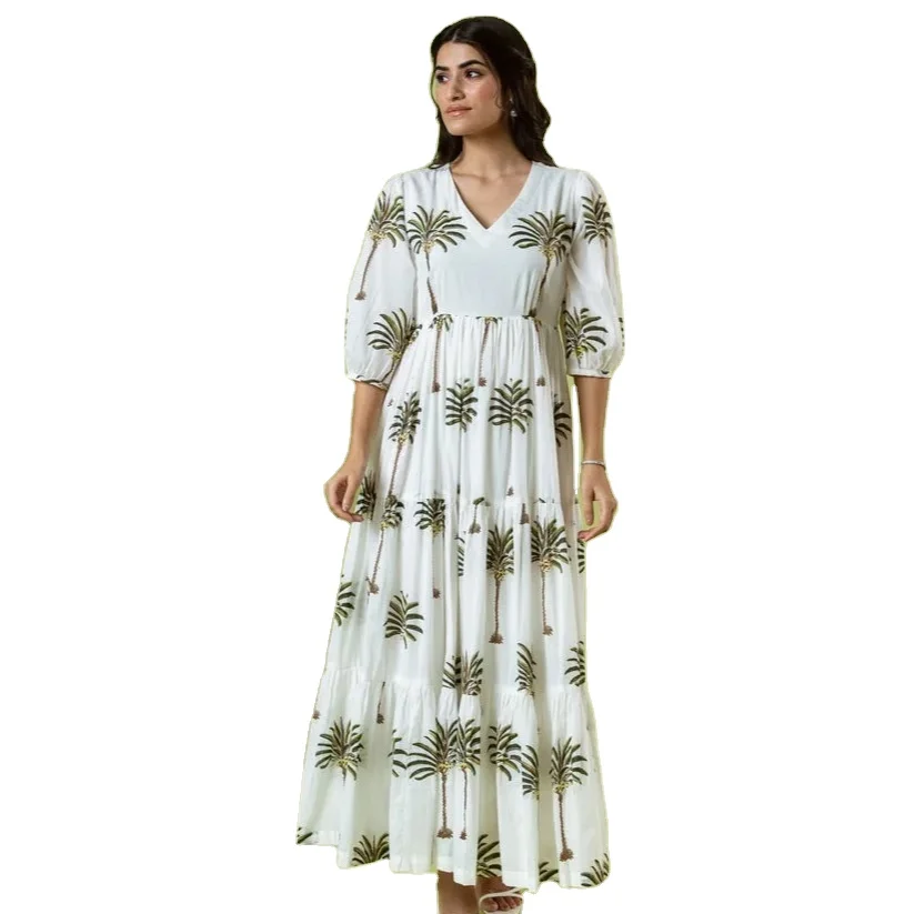 Palm Dress Casual Dress for Womens closed neck Cotton Women Dress from Indian Manufacturer and Exporter