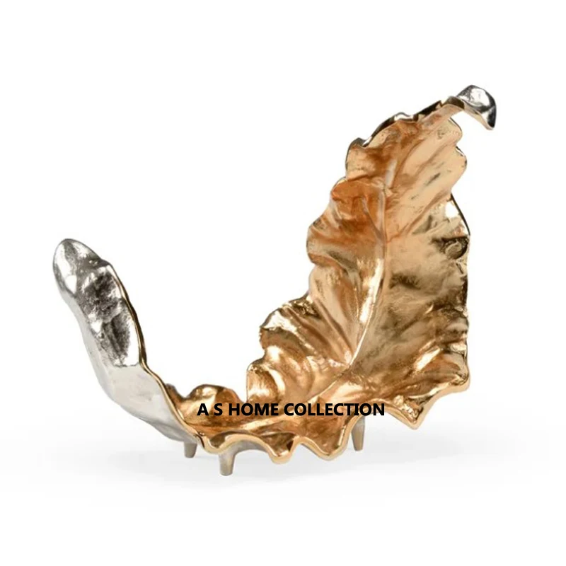 luxury black glossy color golden leaf stand decorative metal fruit serving bowl
