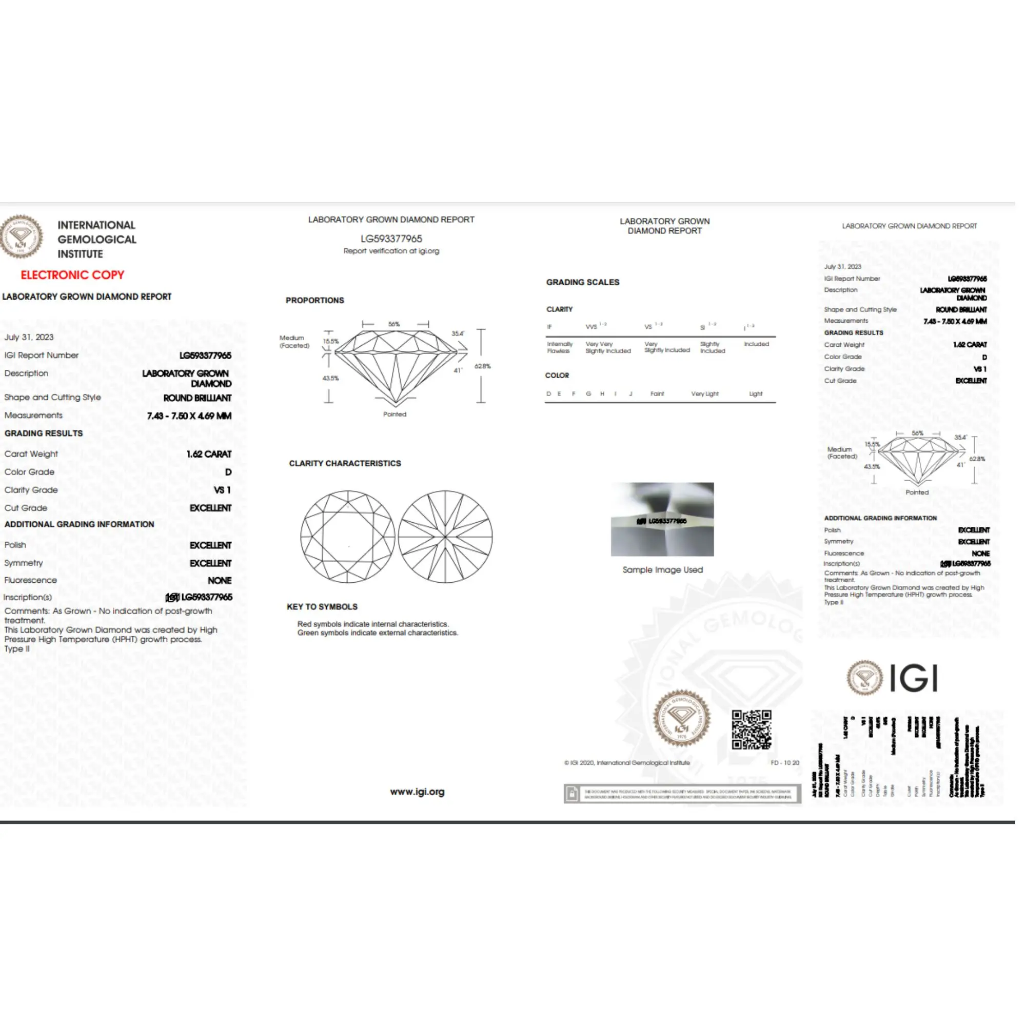1.62ct Round Brilliant Cut Lab-grown Diamond  IGI Certified  D Color  VS1 Clarity  Lab-Stone