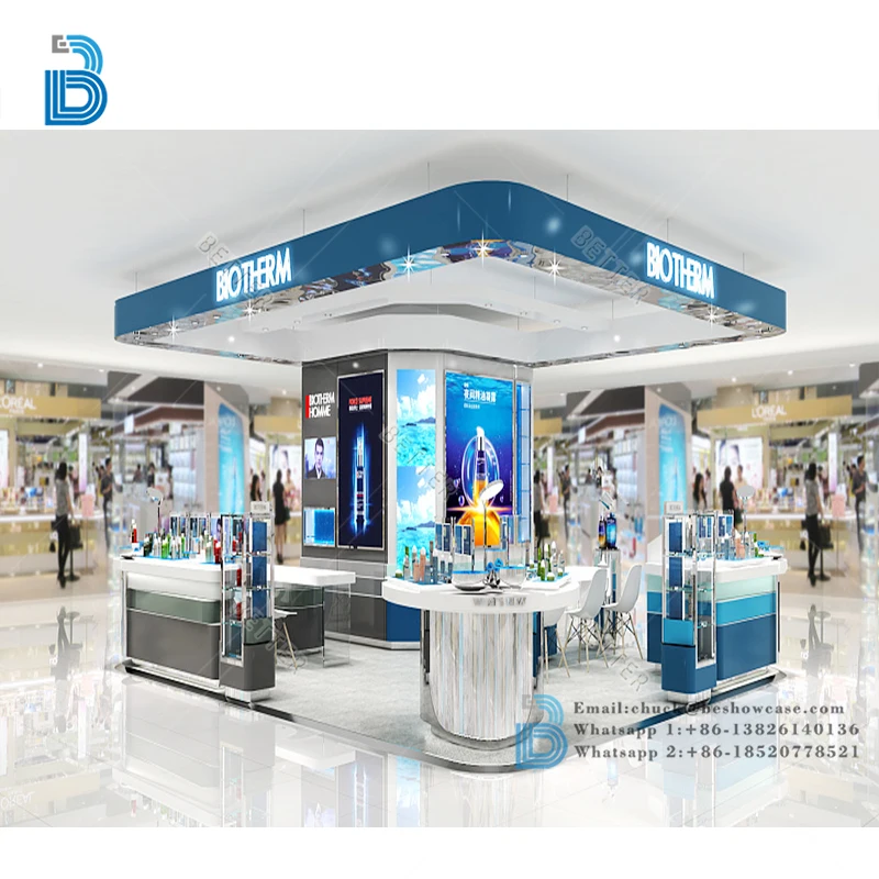 cosmetics kiosk with ceiling customized makeup mall kiosk cosmetic store design and manufacturer