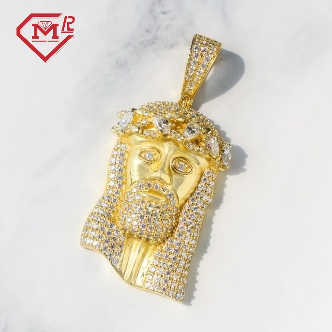 Custom Jewelry Manufacturers Hip Hip Jesus Head Pendant Big Size Vvs Moissanite 925 Sterling Sliver Jesus Pendant Gold