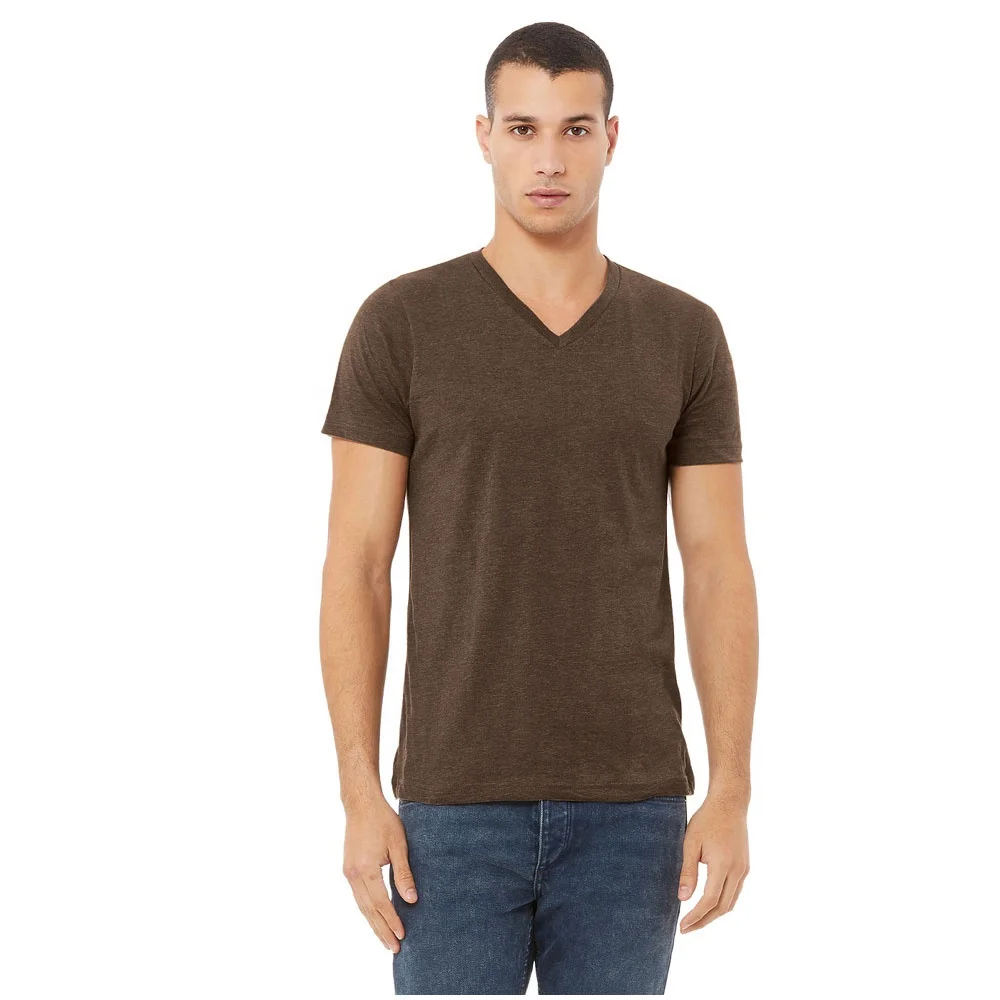 Bella 3001 Heather Brown UNISEX HEATHER CVC V-NECK TEE classic V neck, short sleeves and superior combed  cotton Breathable  tee