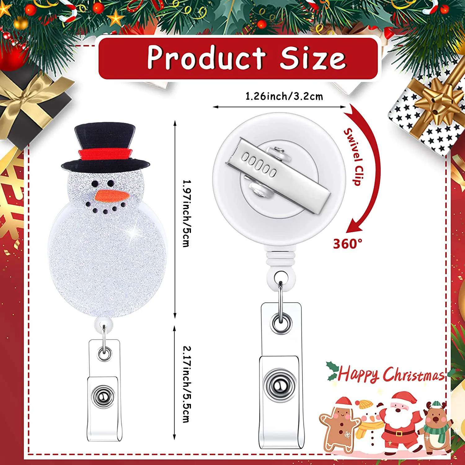 santa claus Christmas tree snowman elk felt stretchable id badge holder accessories name retractable nurse badge reel