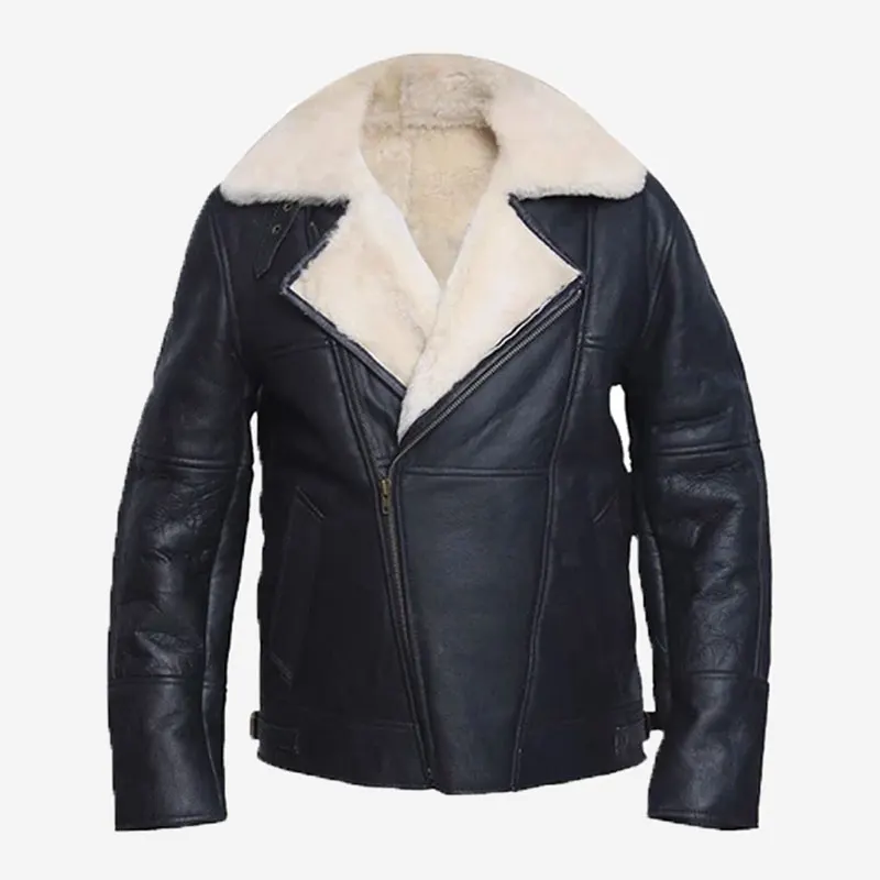 Mens Aviator Raf B3 Leather Bomber Flying Jacket WWII Pilot Real Sheepskin Shearling Leather Jacket