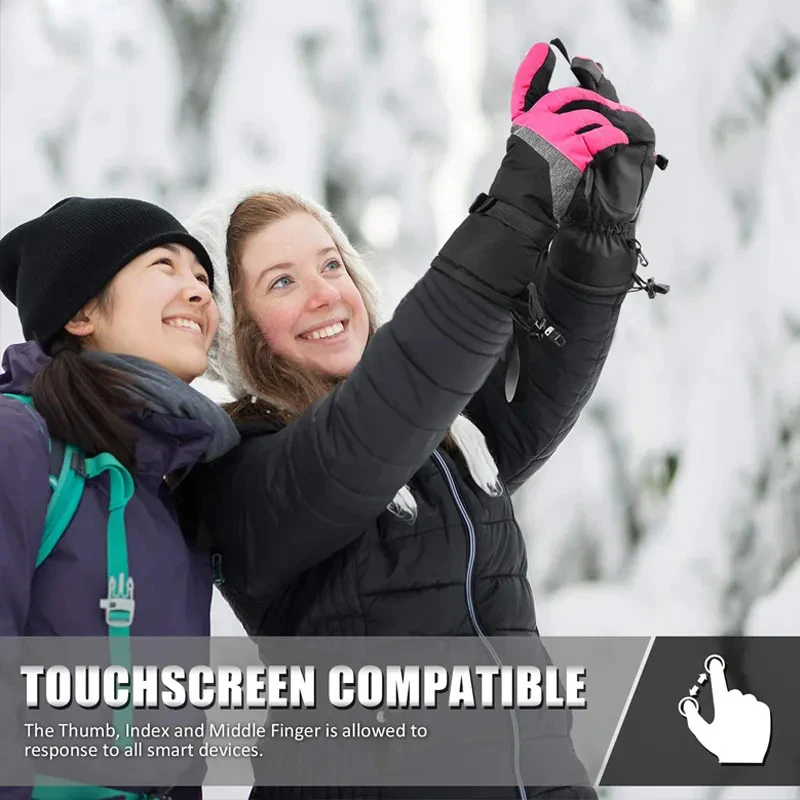 Winter Ski and Snowboard Gloves Guantes De Nieve Leather Logo Palm Black Yellow Bag Waterproof XXL Customized Time Outdoor