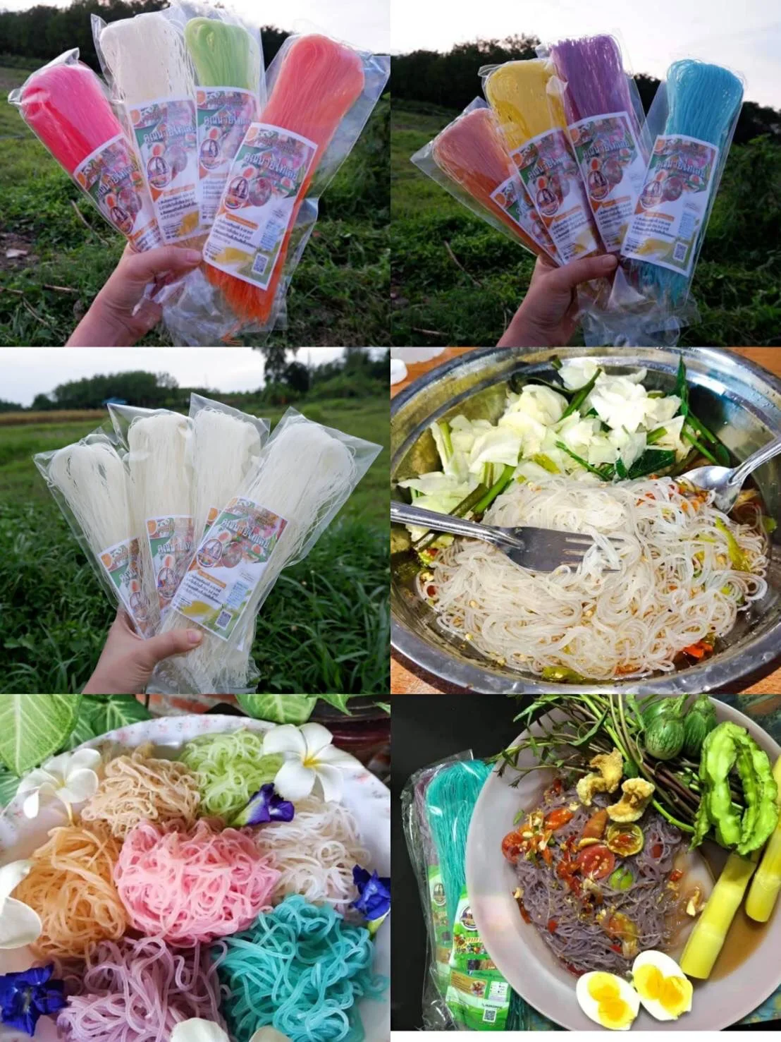 KHUNNAI THAILOEI Thai Dried Herbal Rice Noodles with 8 colors with made from rice flour there is Thai natural herbs