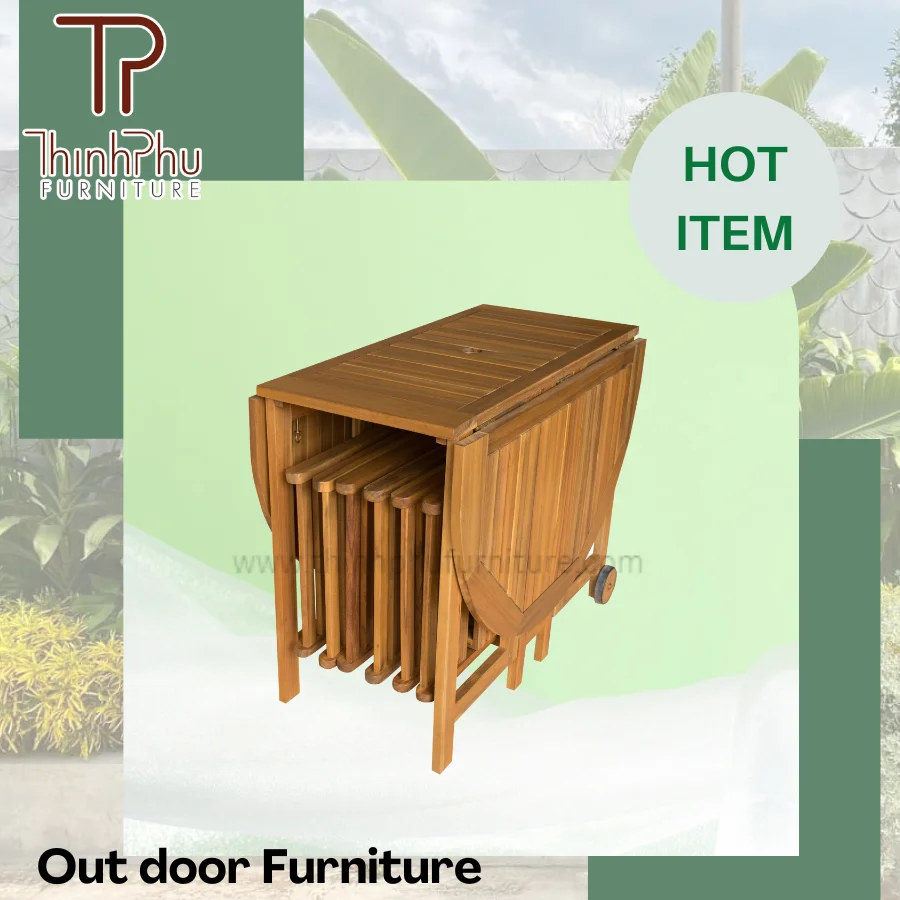 D80 72CM Outdoor Wood Frame Round Table with 5mm thickness water ripple tempered glass