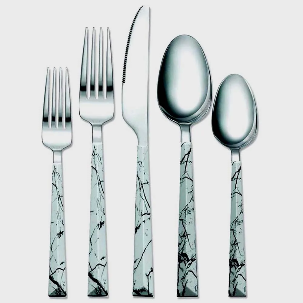 European Silver plated Antique Cutlery with round Marble Stainless Steel Silverware luxury metal cutlery Set