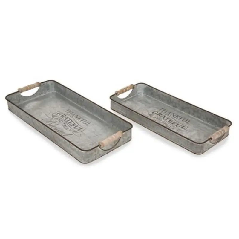 Vintage-look galvanized metal serving tray set with antique-style handles customized shape & size for use home hotel party event