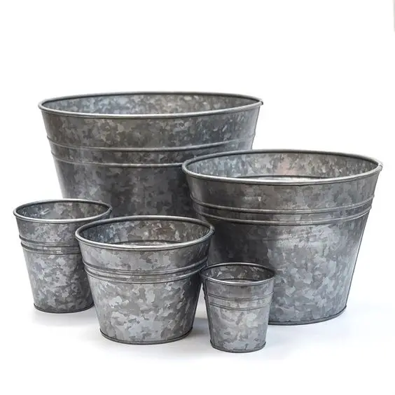 Small And Large Galvanized Planters Buckets And Small Flower Pots Custom garden Planters Set For Indoor Outdoor Decoration