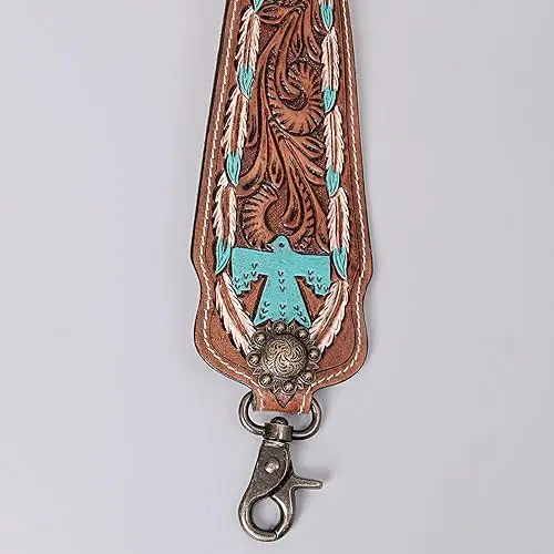 Leather Wristlet Key Fobs Embossed Floral Print Leather Key Rings Hand Tooled Leather Accessories Key Straps