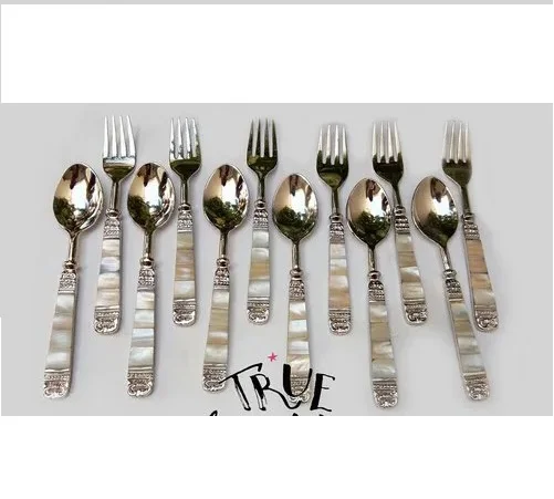 Glossy Gold Stainless Steel Flatware Sets with mother Of pearl handle Household Kitchenware Metal cutlery set of 5 Piece
