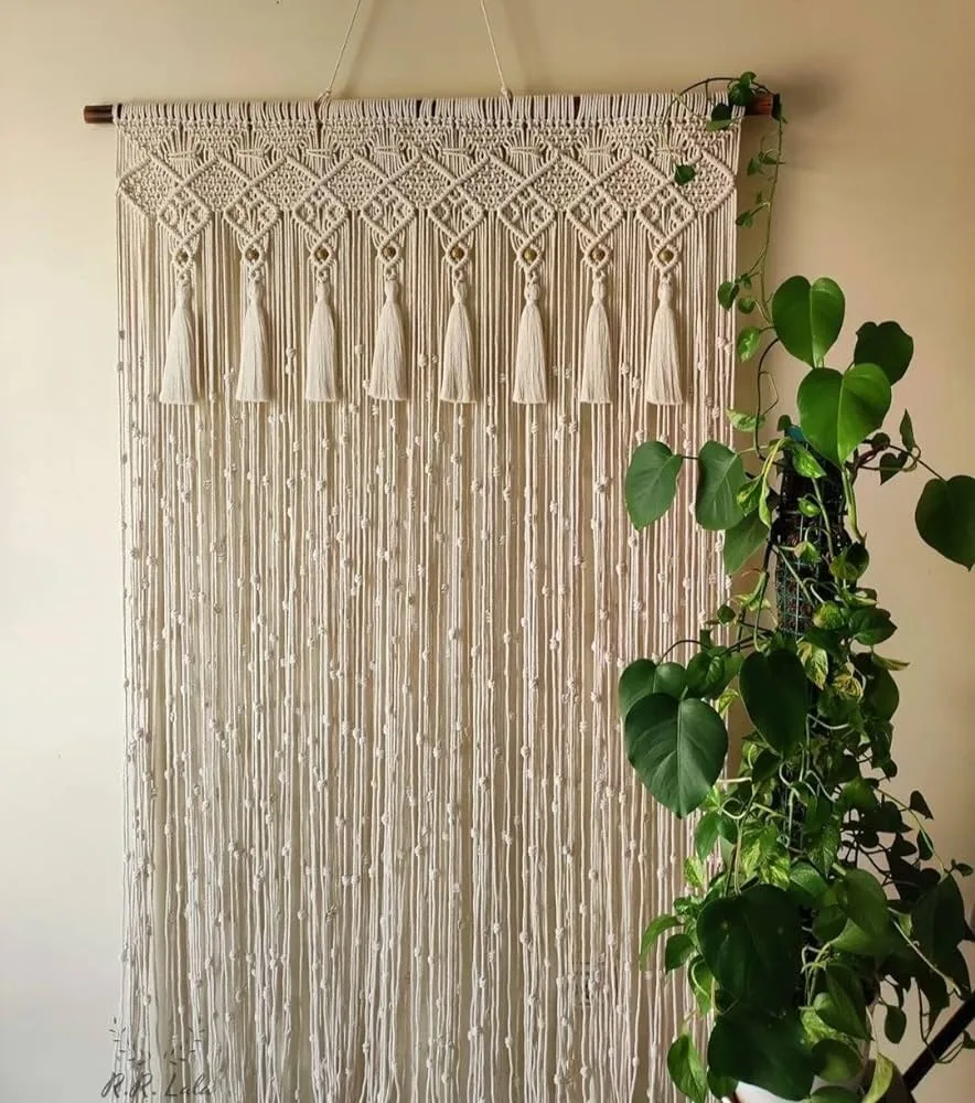 Handmade Macrame Wall Hanging Tapestry for Door Hanging or Room Divider Curtains & Drapes Home Decor Cotton Woven Curtain Fabric