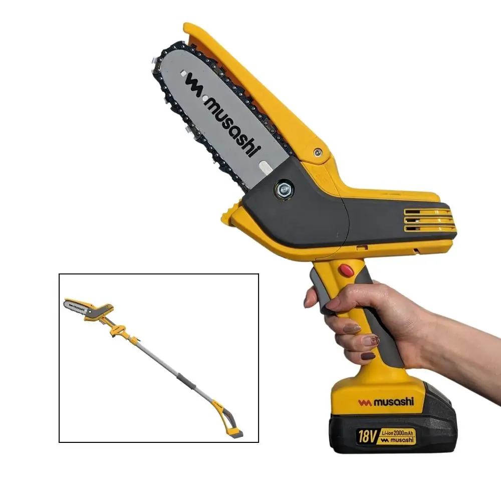 Musashi Mini Chainsaw DC 18V Pole Saw 2.2 Meters Light Weight Rechargeable Battery lithium chainsaw