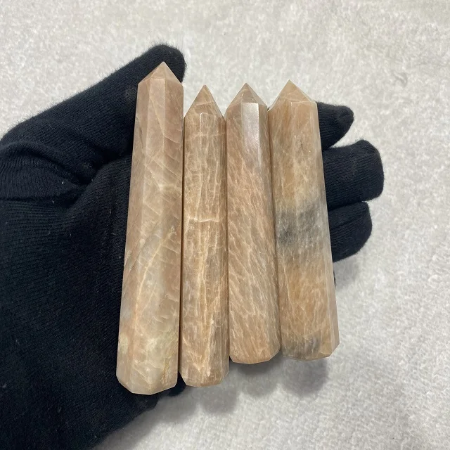 Manufacturer High Quality Peach Moonstone Carved Agate Stone Points Online Supplier Best Quality Wands Style Crystal Chakra Sale